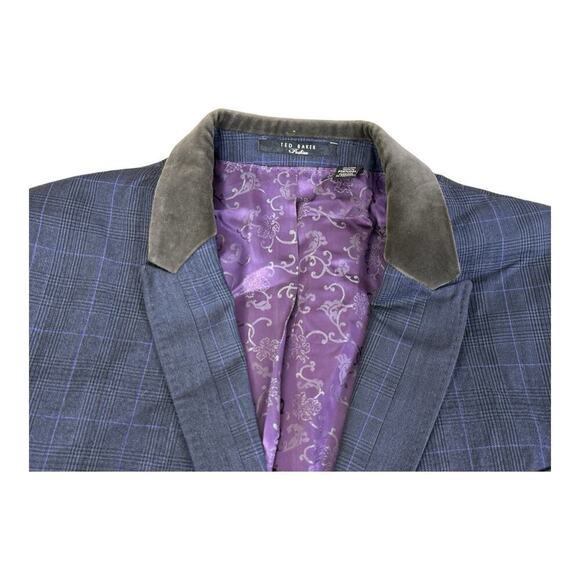 Ted Baker Sport Coat 40 R Men's Blue Purple Windowpane Wool Regular Fit Blazer - Picture 11 of 16